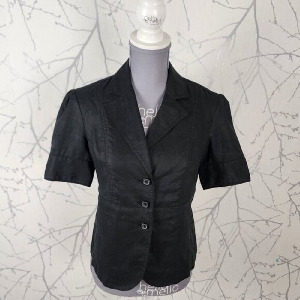 Smart Set Black 100% Linen Button Front Fitted Short Blouse